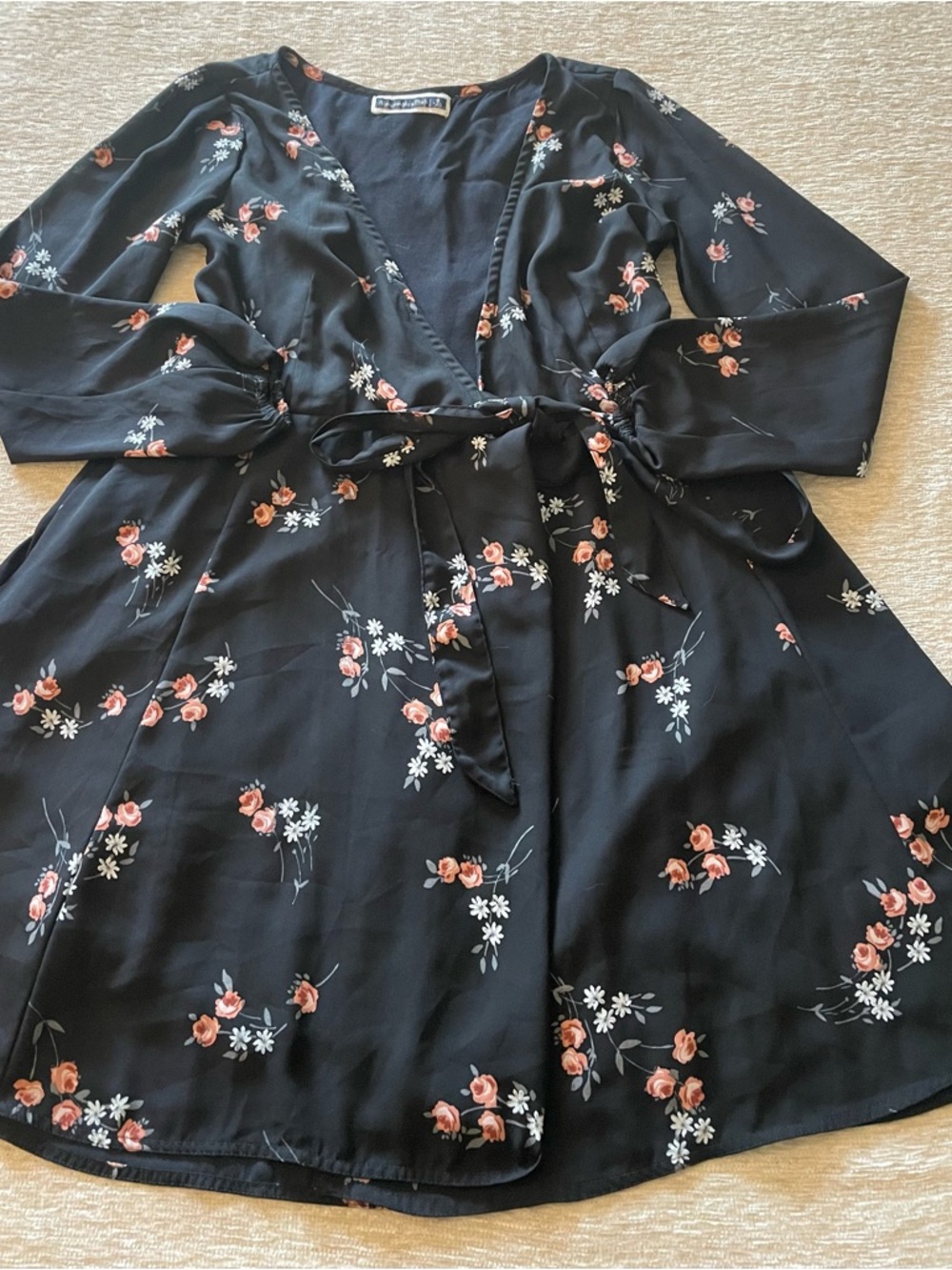 Abercrombie & Fitch Black Floral Wrap Mini Dress